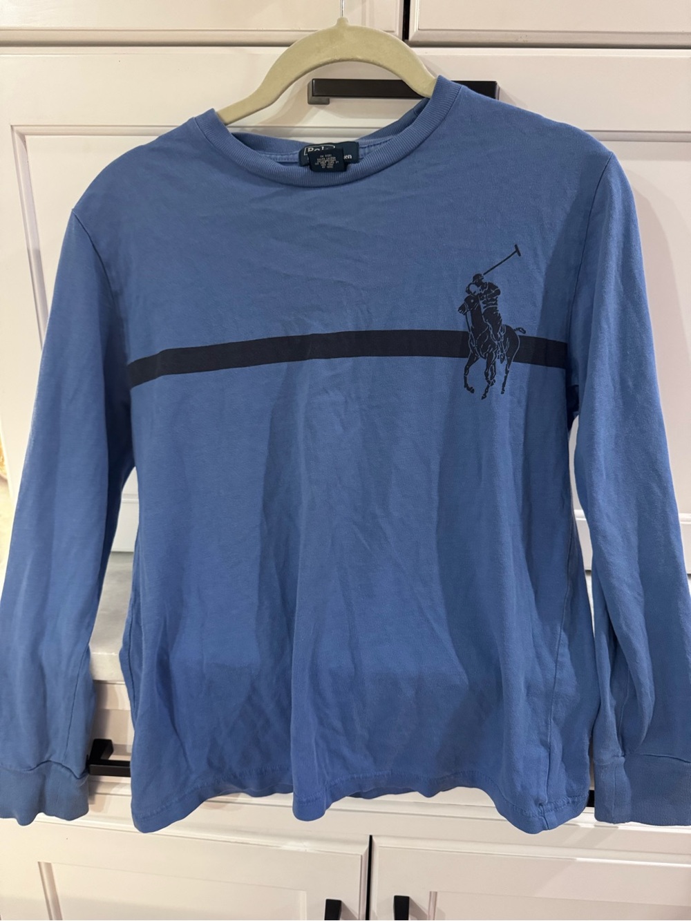 Polo by Ralph Lauren Light Blue Long-Sleeve Tee with Navy Stripe and Pony